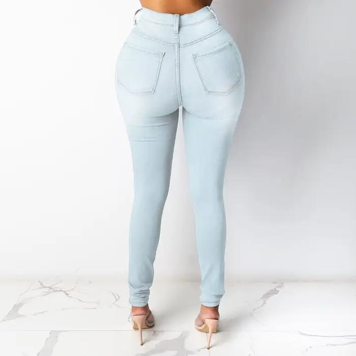 Botvotee jean crayon maigre pour femmes taille haute décontractée élégant bureau Denim pantalon bleu blanc noir