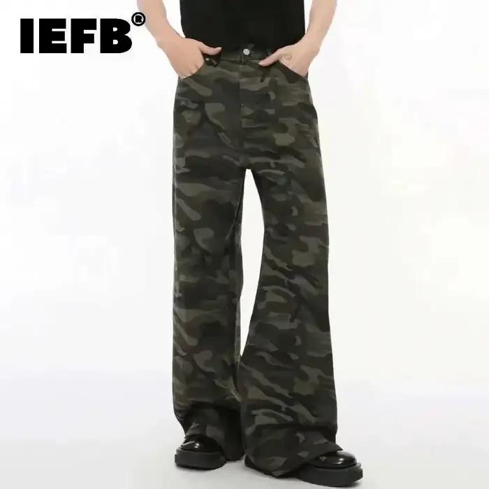 IEFB Vintage Camouflage hommes jean mode lavé décontracté jambe large Denim pantalon automne hiver ample mâle