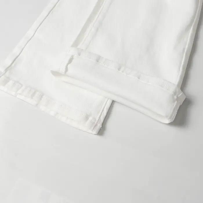Jeans évasés Urban Street en coton et élasthanne, blanc, noir, coupe cintrée, style high street pour hommes, quatre saisons, lavage en détresse