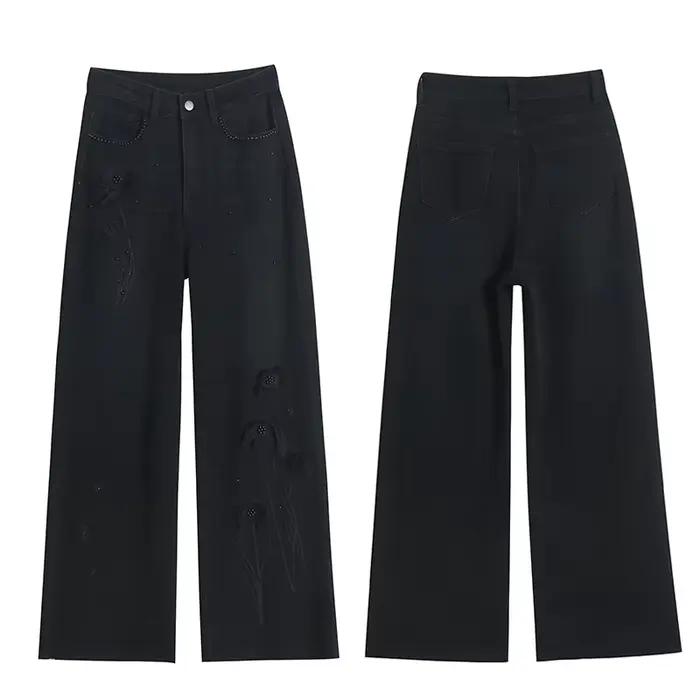 Jean taille haute noir pour femme