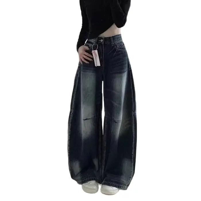 Jean ample en denim bleu-gris pour femme