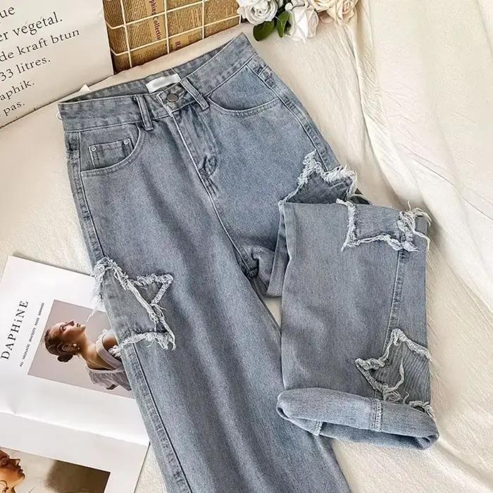 Jean Denim Taille Haute à Jambes Droites