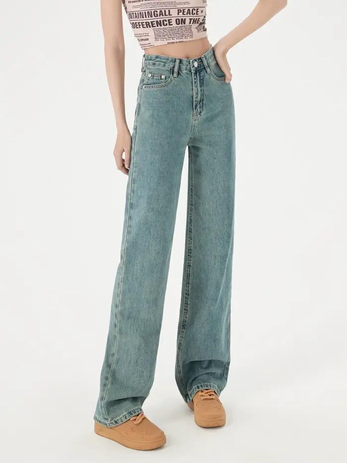 Jeans droits à jambes larges pour femmes