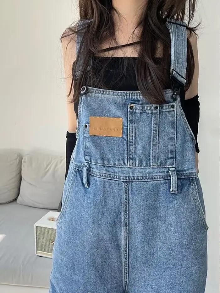 Nouveau Vintage combinaisons Jean femme taille haute Denim pantalon salopette Style coréen ample jambe large