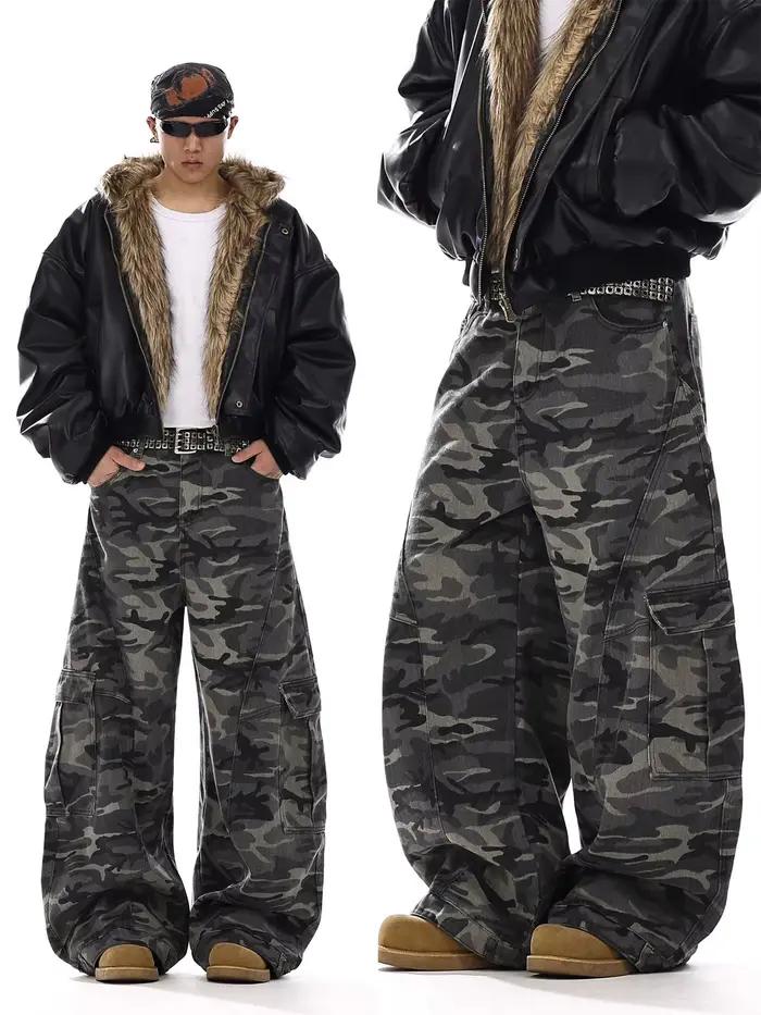 Jean baggy camouflage pour homme style américain Y2K pantalon en denim à jambes larges idéal pour le bureau et le streetwear hip-hop occasions décontractées
