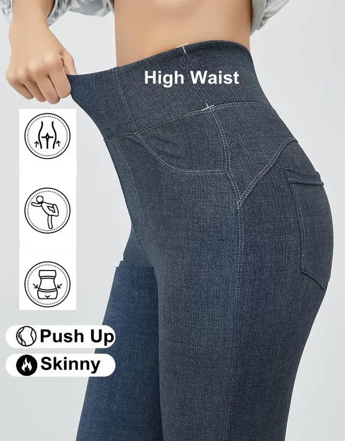 Jean Super Extensible Femme Pantalon Crayon Taille Haute Bleu Noir Contrôle Vents Haut de Gamme Occasions Spéciales