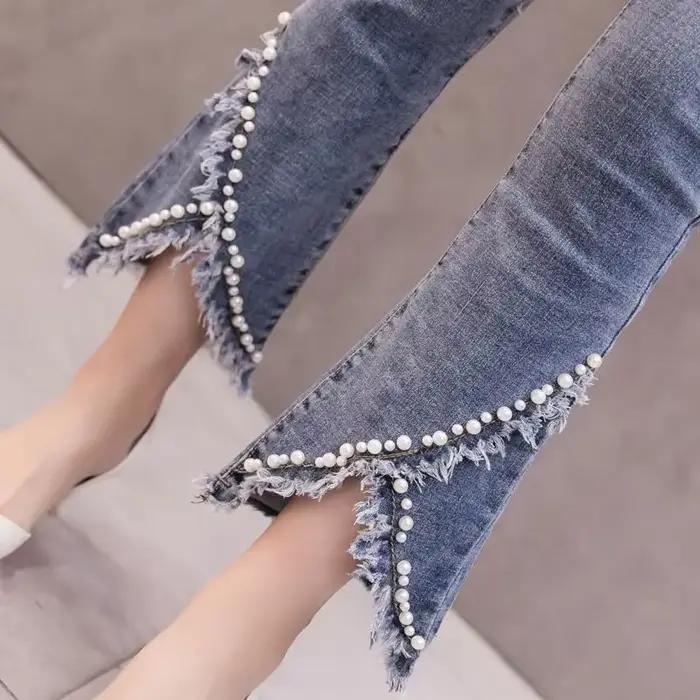 Jeans bleus courts pour femmes