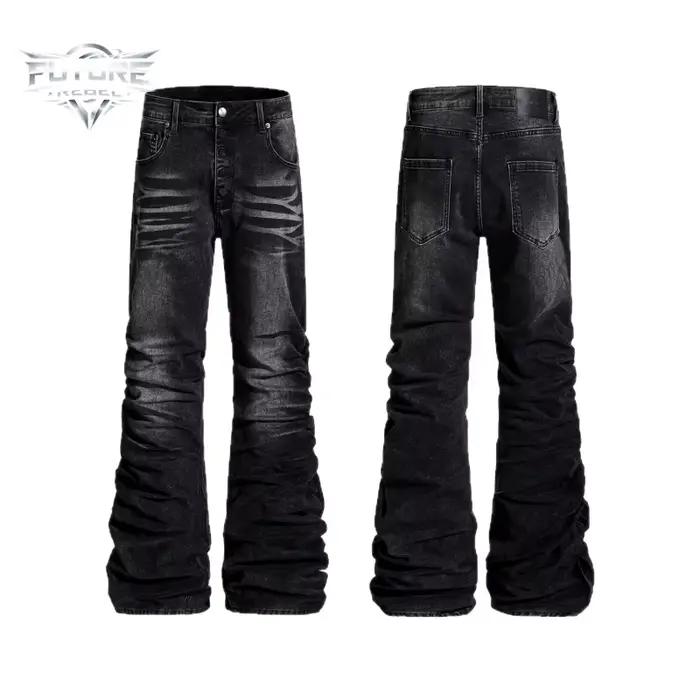 Jean en denim évasé à volants et boutons