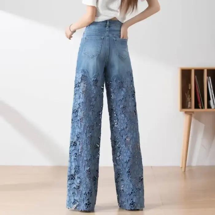Pantalon évasé denim vintage pour femmes élégance décontractée automne hiver style moderne polyvalence ajustement ample droit