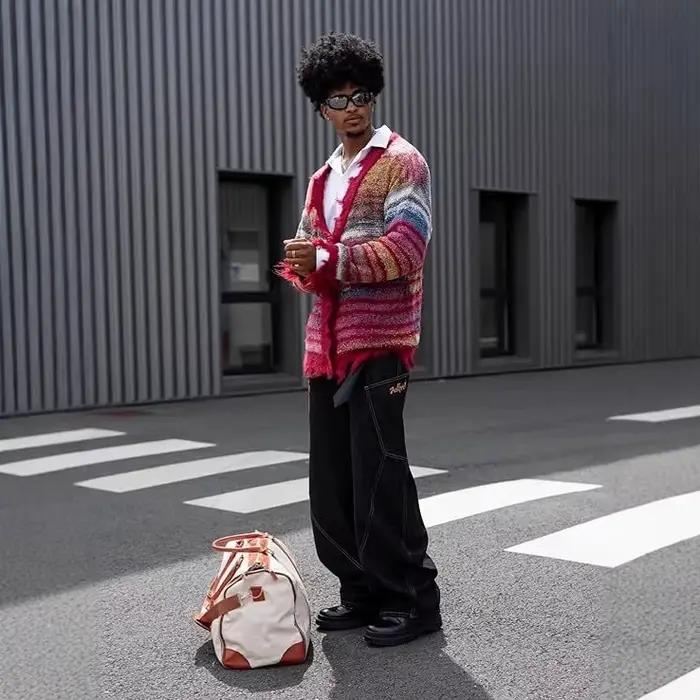 Jean en denim bleu foncé à carreaux patchwork