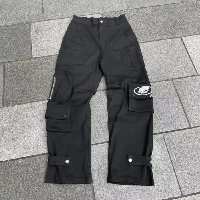 Jeans Harajuku Y2K Hommes Pantalon Décontracté à Jambes Larges Imprimé Noir Taille Haut Style Vintage Occasionnels Shopping