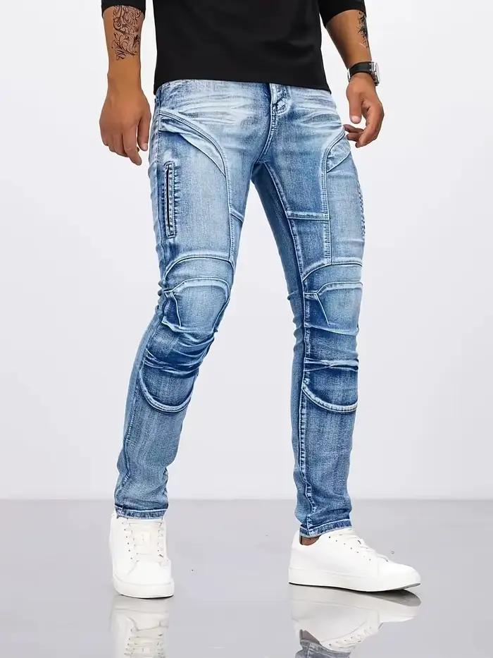 Jean patchwork en détresse bicolore pour hommes