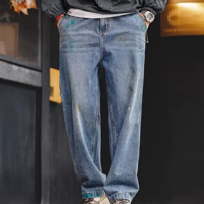 Maden Pantalon jeans masculin bleu clair avec peinture éclaboussée Graffiti