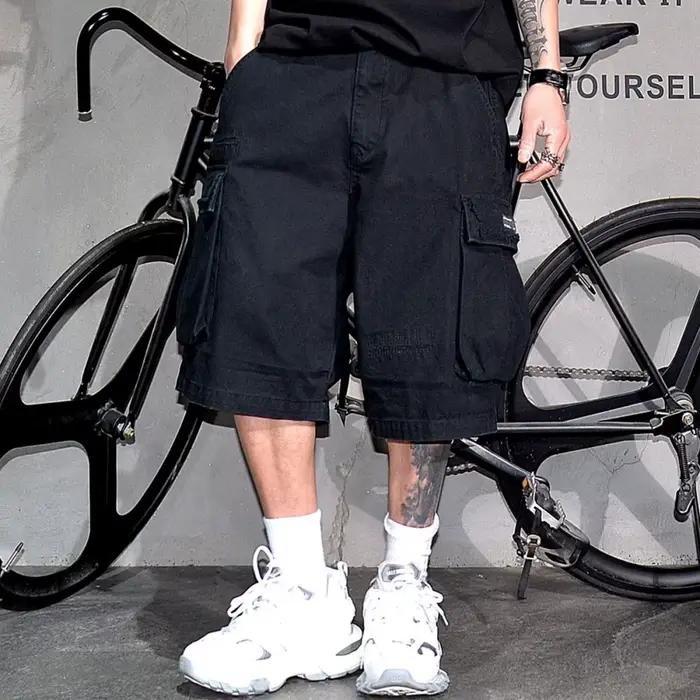 Short Cargo japonais coréen pour hommes, en coton épais, 5 pouces, Premium, en détresse, Streetwear, pantalons décontractés tendance, été