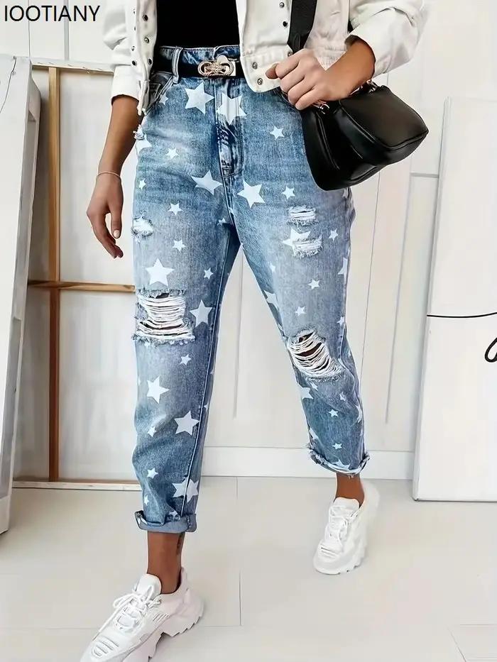 Nouveau petit ami jean femme coupe ajustée déchiré