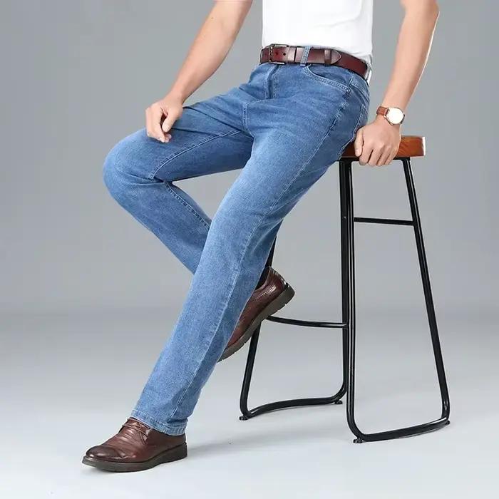Jeans en coton élastique pour homme, décontracté et élégant, avec broderie, pour tous les jours et les occasions spéciales, gris, jaune, or, vert armée, printemps et été
