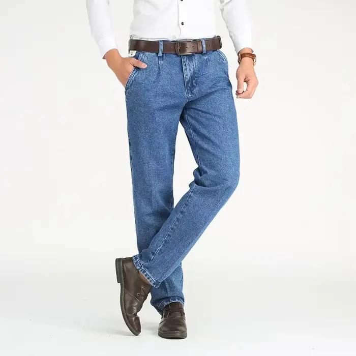 2021 épais coton tissu coupe décontractée marque jean hommes décontracté classique droit ample