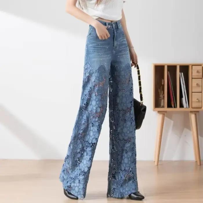 Pantalon évasé denim vintage pour femmes élégance décontractée automne hiver style moderne polyvalence ajustement ample droit