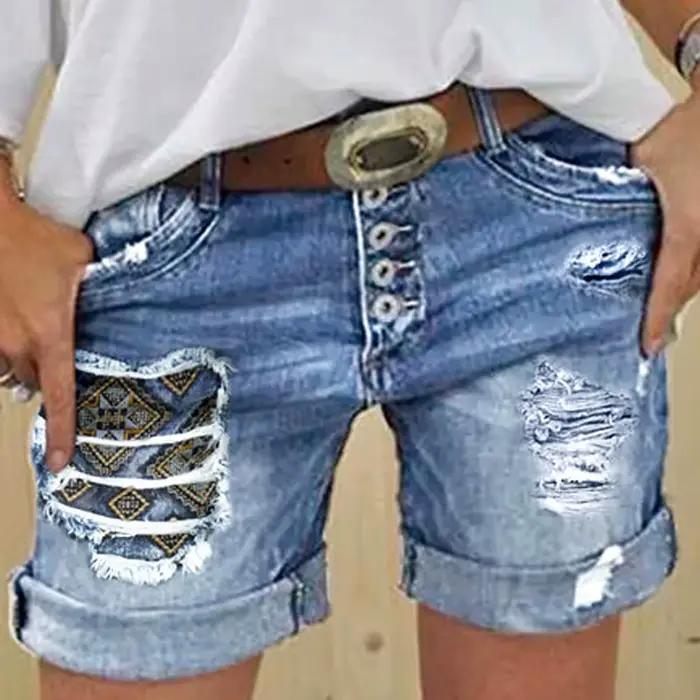Short en jean déchiré avec trous pour femme
