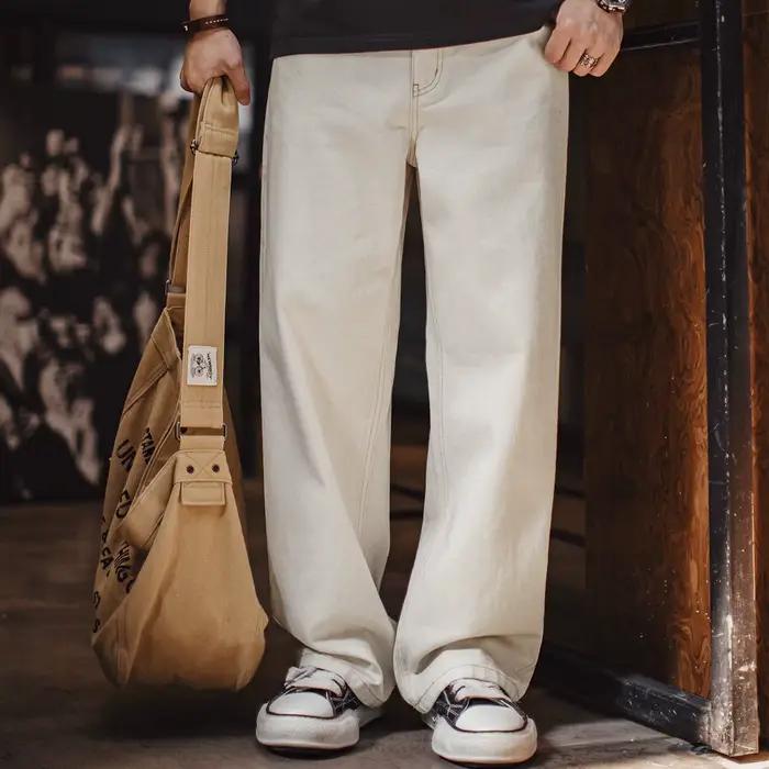 Jean vintage blanc épais délavé pour homme Maden