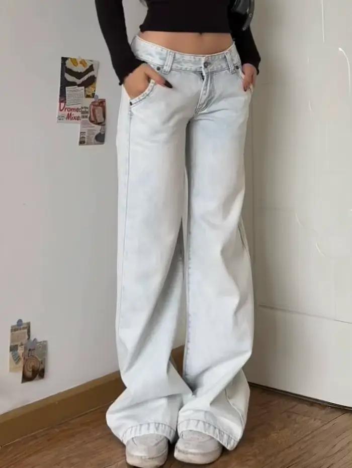 Pantalon Jean Vintage à Taille Basse pour Femmes Style Streetwear Coupe Ample Occasions Printemps Automne Coton Polyester PUNK STYLE GIRL