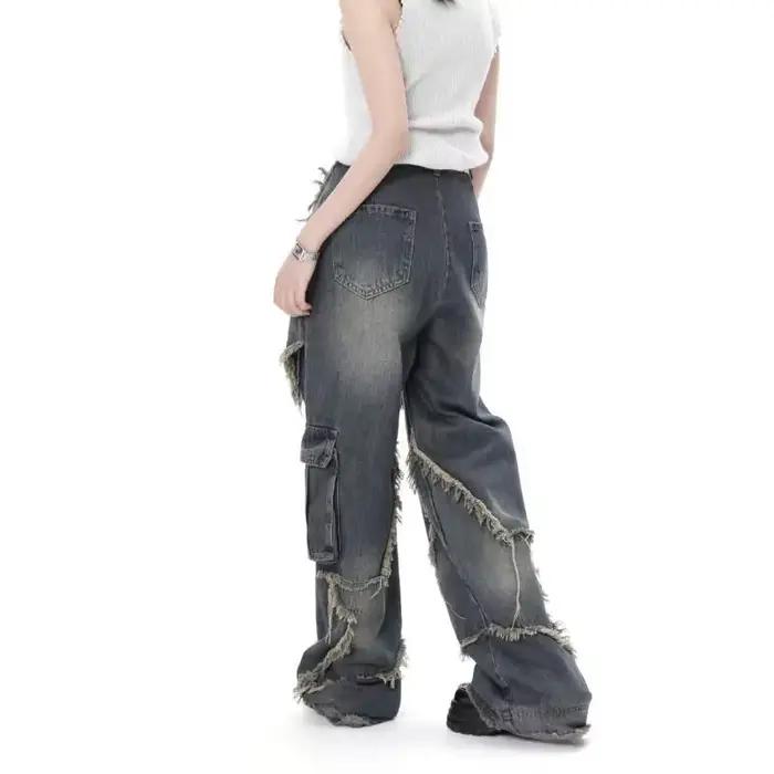 Gidyq-Jean vintage déchiré taille haute pour femme