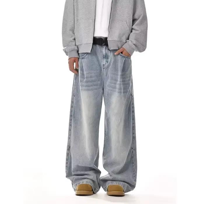Jeans pour hommes Harajuku américain Vintage lavé Cleanfit haute rue droite ample jambe large Denim pantalon unisexe mode Style nouveau