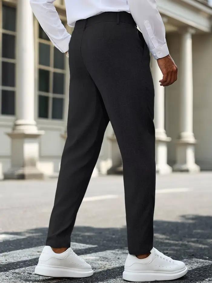Pantalon chinois homme double plissé texturé viscose polyester élasthanne coupe slim fuselée longueur cheville décontracté bureau occasions semi-formelles