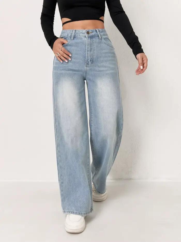 Jean à jambes larges bleu délavé pour femme