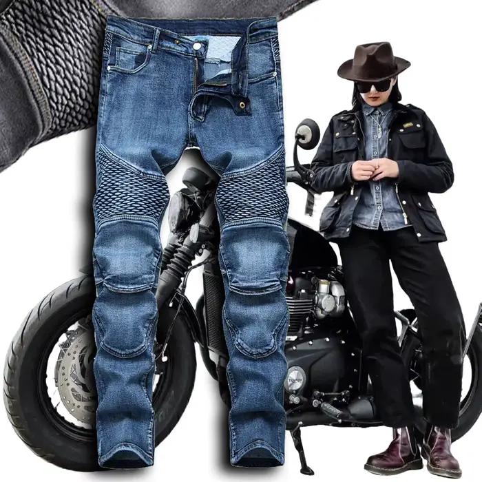 Jean de loisirs pour moto tout-terrain, pantalon d'équitation, design avec fermeture éclair, fourreau de protection, toile adoucissante, style motard, confort tout terrain, usage quotidien, occasion shopping