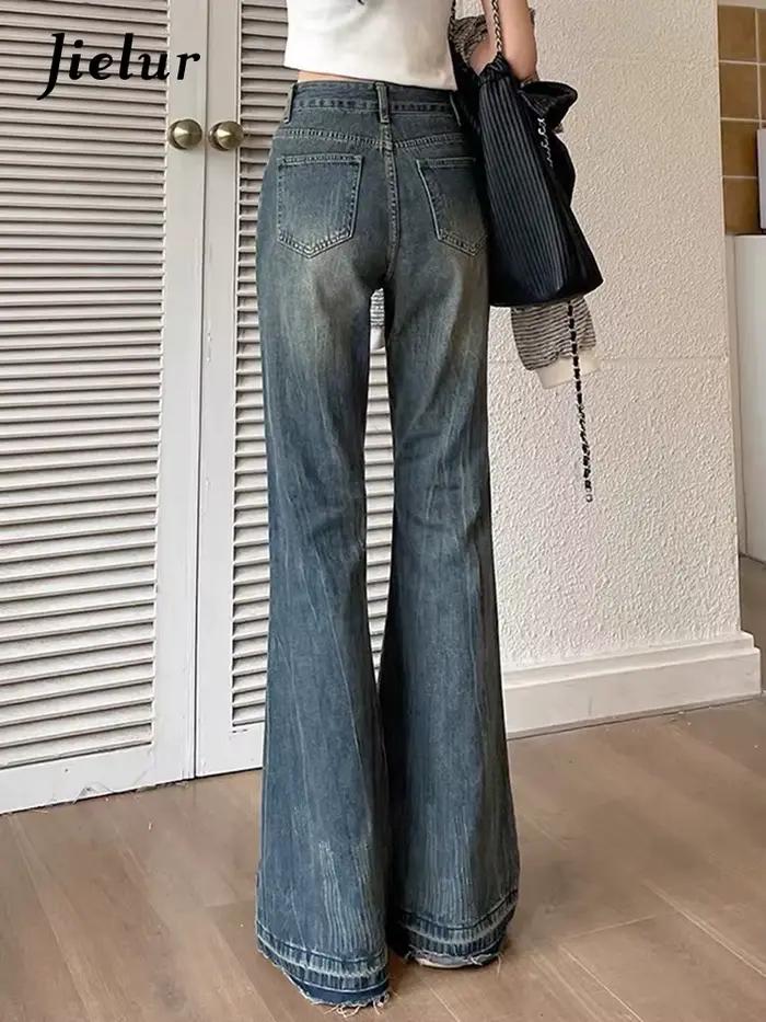 Jielur-Jean Slim Décontracté Vintage Bleu pour Femme