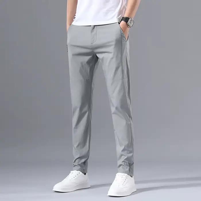 Pantalons décontractés pour hommes coupe ajustée stretch classique drap fin gris kaki noir légers et élégants pour toutes les occasions d'été