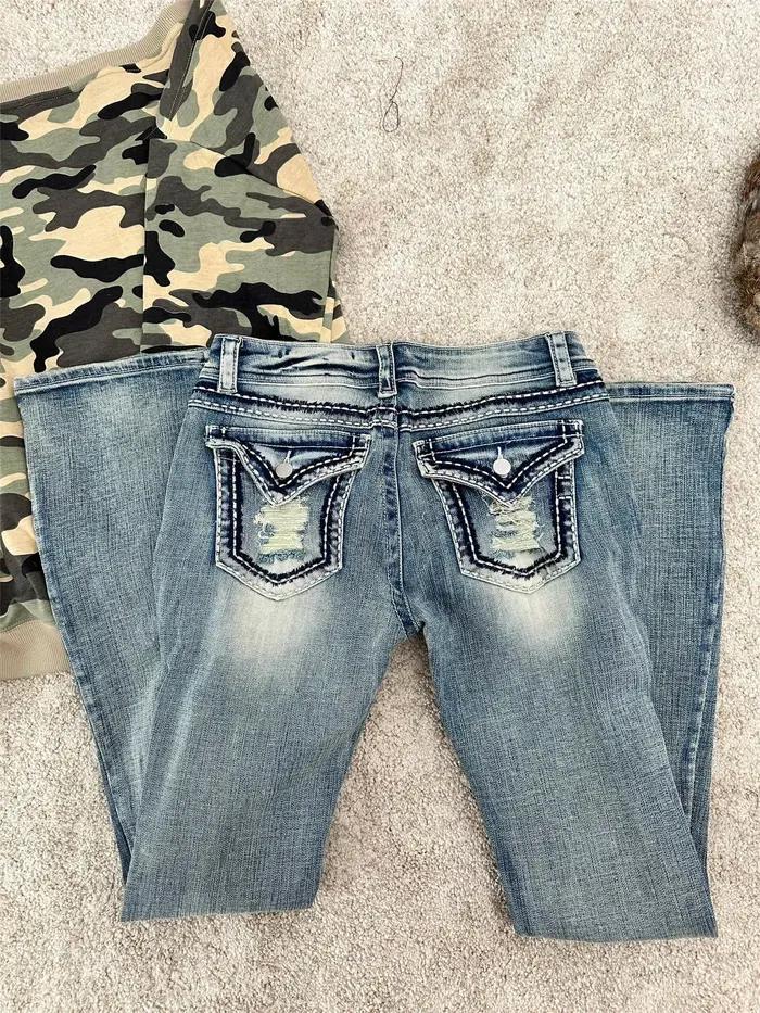 Jeans Bootcut Femme Style Y2K Denim Déchiré Coupe Skinny Occasions Spéciales Mode Nostalgique