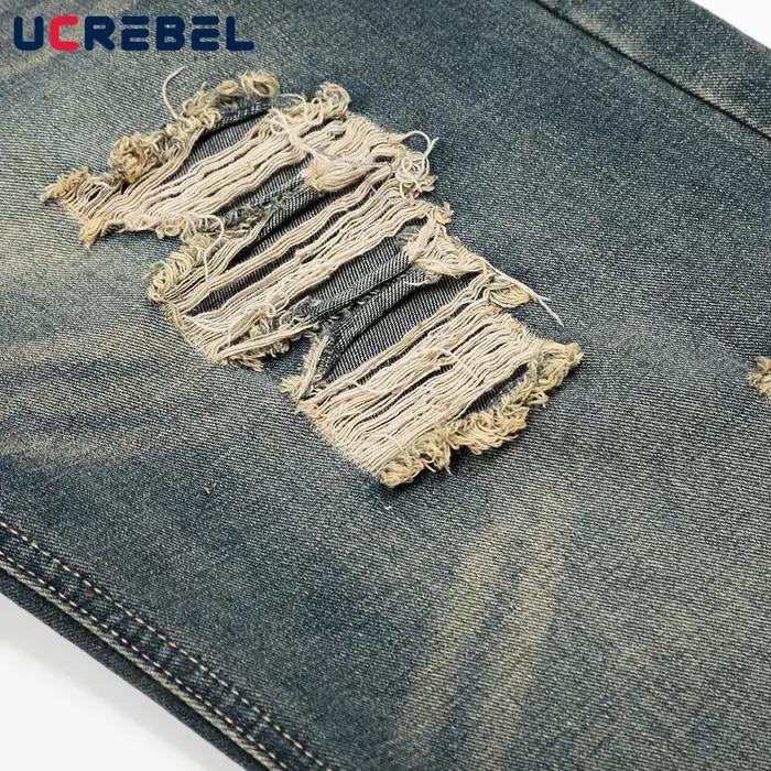 Jean épissé UCREBEL en denim délavé ample pour homme style hip-hop occasions décontractées