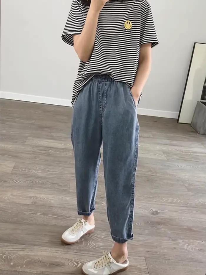 Été grande taille jean femme décontracté ample Baggy Denim sarouel