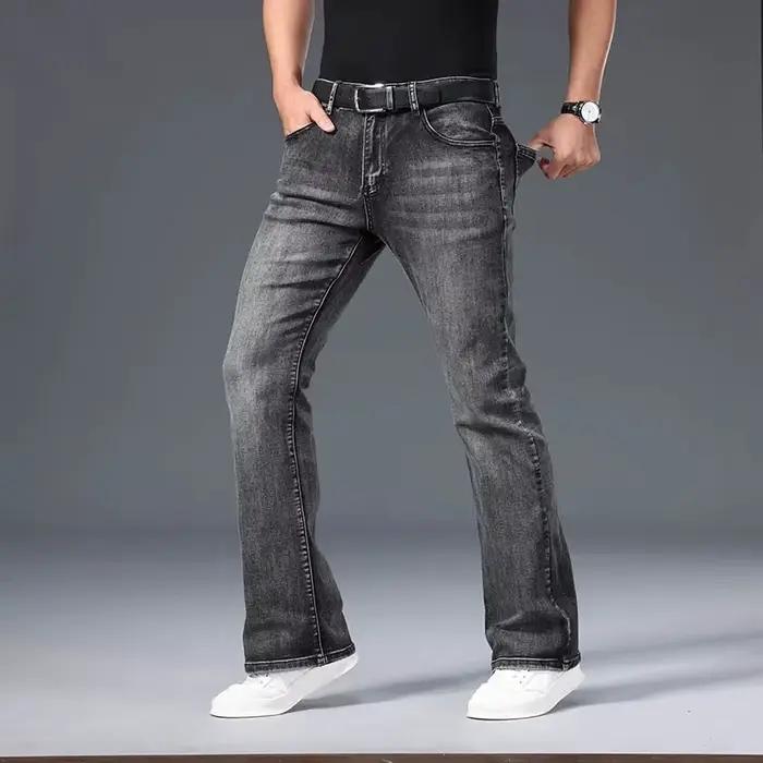 Jean micro-évasé taille mi-haute pour homme 2026 – Pantalon décontracté élastique de haute qualité