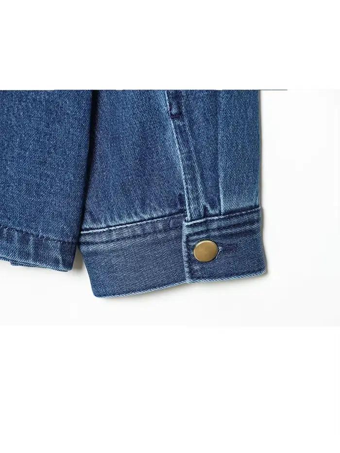 Veste en jean à col en velours côtelé à simple boutonnage chic pour femmes HH