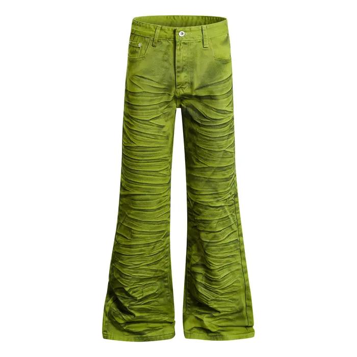Jeans évasés rayés vert lime vintage pour homme coupe skinny style Harajuku Hip Hop streetwear quatre saisons décontracté