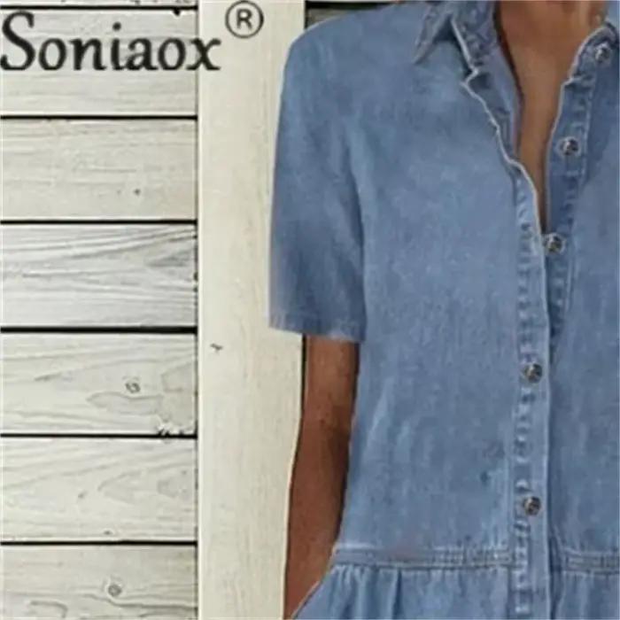 Robe en Denim à Manches Courtes pour Femme