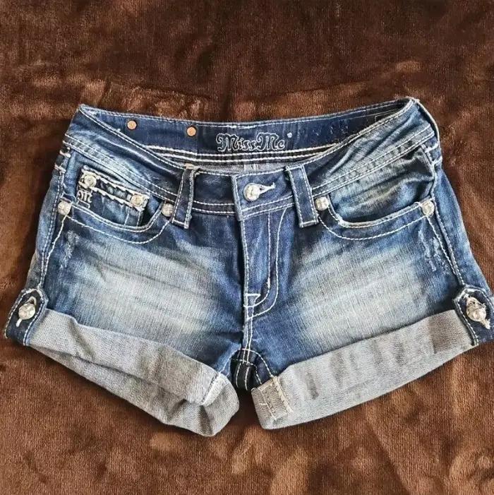 Short en jean délavé rétro britannique et américain pour femmes