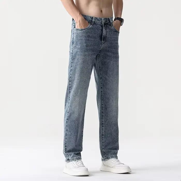 2025 nouveau été mince hommes jambe droite pantalon denim