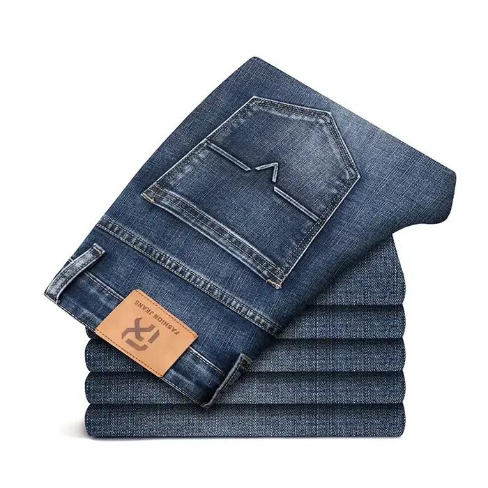 2025 jean coupe régulière Style classique printemps été nouveaux hommes bleu clair Stretch Denim tissu pantalon homme marque