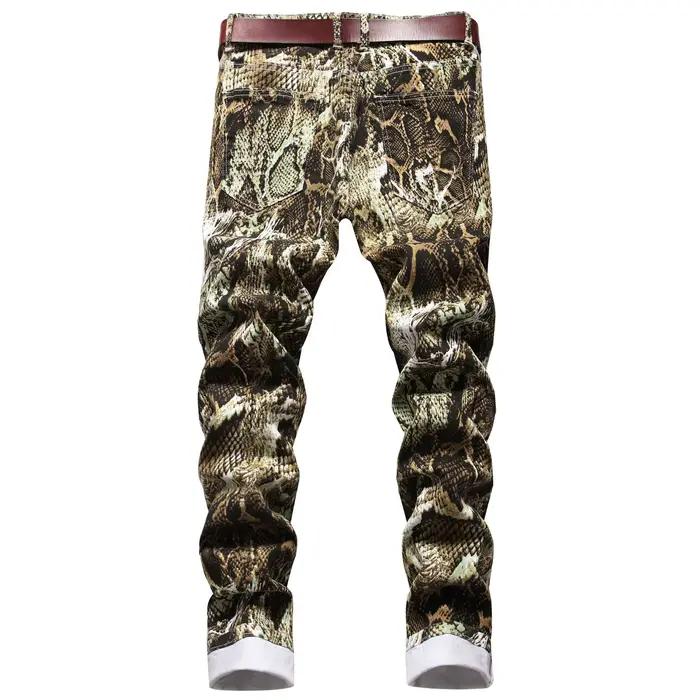 Pantalon crayon homme imprimé peau de serpent jeans stretch ajusté longueur cheville style hip hop occasions quotidiennes