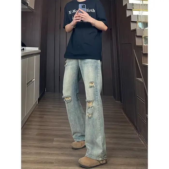 Pantalon homme jeans baggy coupe ample style rétro décontracté polyester four seasons voyage ocasiones speciales