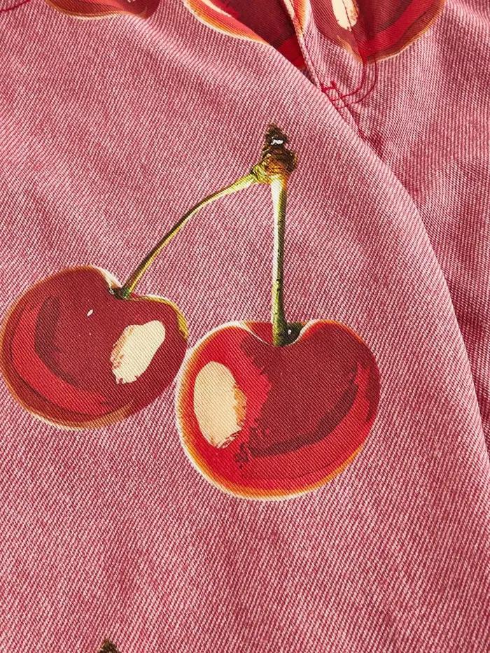 Jean imprimé cerises large taille haute coupe ample pour femmes toutes saisons