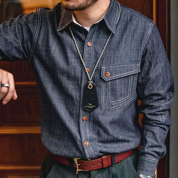 Maden-Chemises en jean denim vintage pour hommes