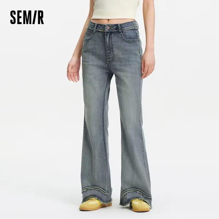 Jean évasé déchiré pour femme Semir style vintage effet allongeant les jambes mode décontractée quotidienne