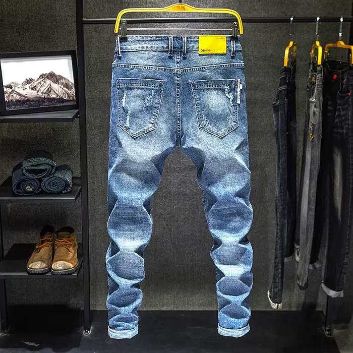 Jean Déchiré Slim pour Homme, Style Hip Hop, Streetwear Coréen Vintage DistMurcia Pantalon de Personnalité Occasions Quotidiennes et Spéciales