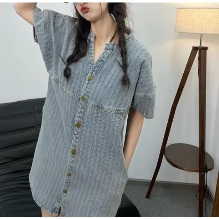 Robe Chemise en Jean Femme Nouvelle Texture 2026 Style Rétro Chic de Hong Kong Design Niche Haute Qualité