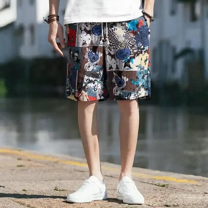 Pantalon court homme conseil graphique bleu Floral short